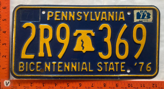 1972 Pennsylvania #2R9 369 Passenger License Plate