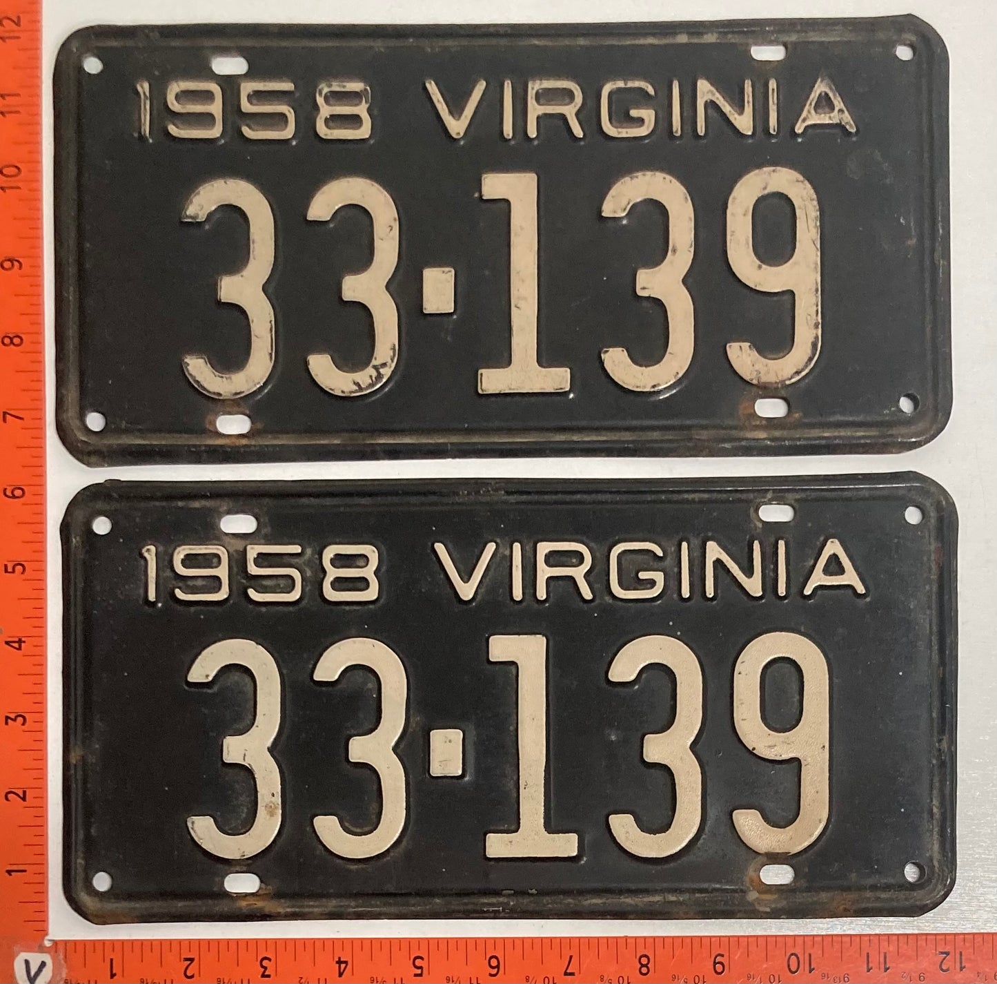 1958 Virginia #33-139 Passenger License Plate (Pair)