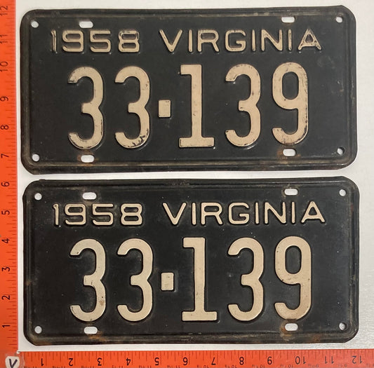 1958 Virginia #33-139 Passenger License Plate (Pair)