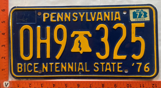 1972 Pennsylvania #OH9 325 Passenger License Plate