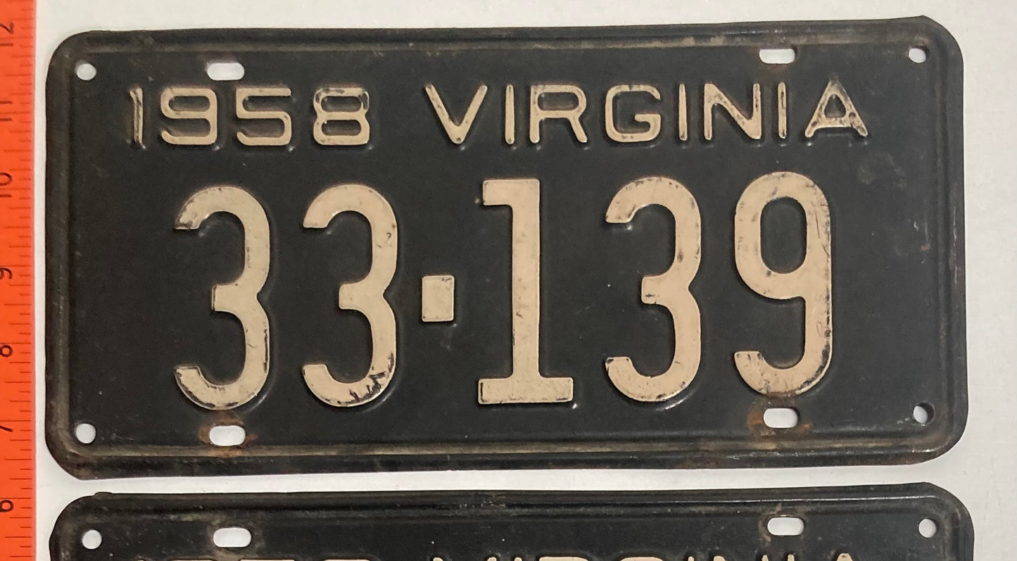1958 Virginia #33-139 Passenger License Plate (Pair)