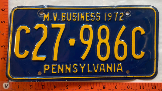 1972 Pennsylvania #C27 986C MV Business License Plate