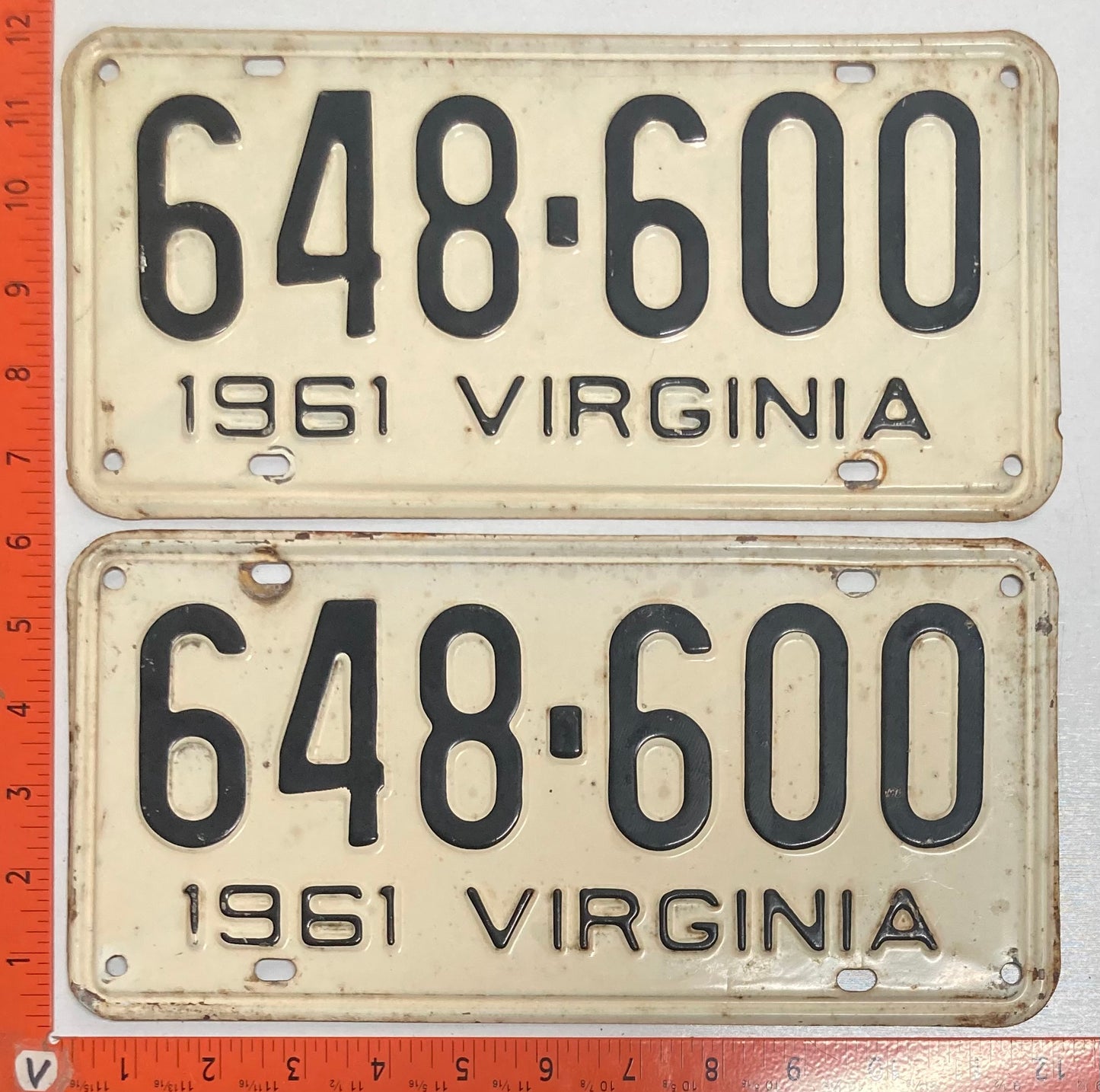 1961 Virginia #648-600 Passenger License Plate (Pair)