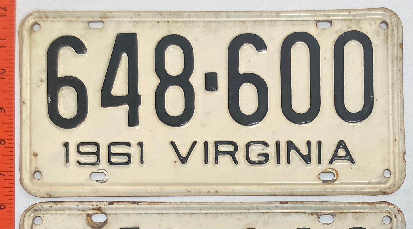 1961 Virginia #648-600 Passenger License Plate (Pair)