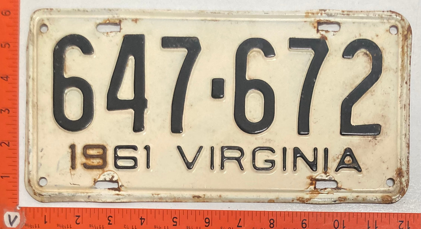 1961 Virginia #647-672 Passenger License Plate