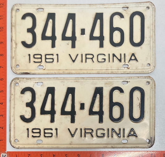 1961 Virginia #344-460 Passenger License Plate (Pair)
