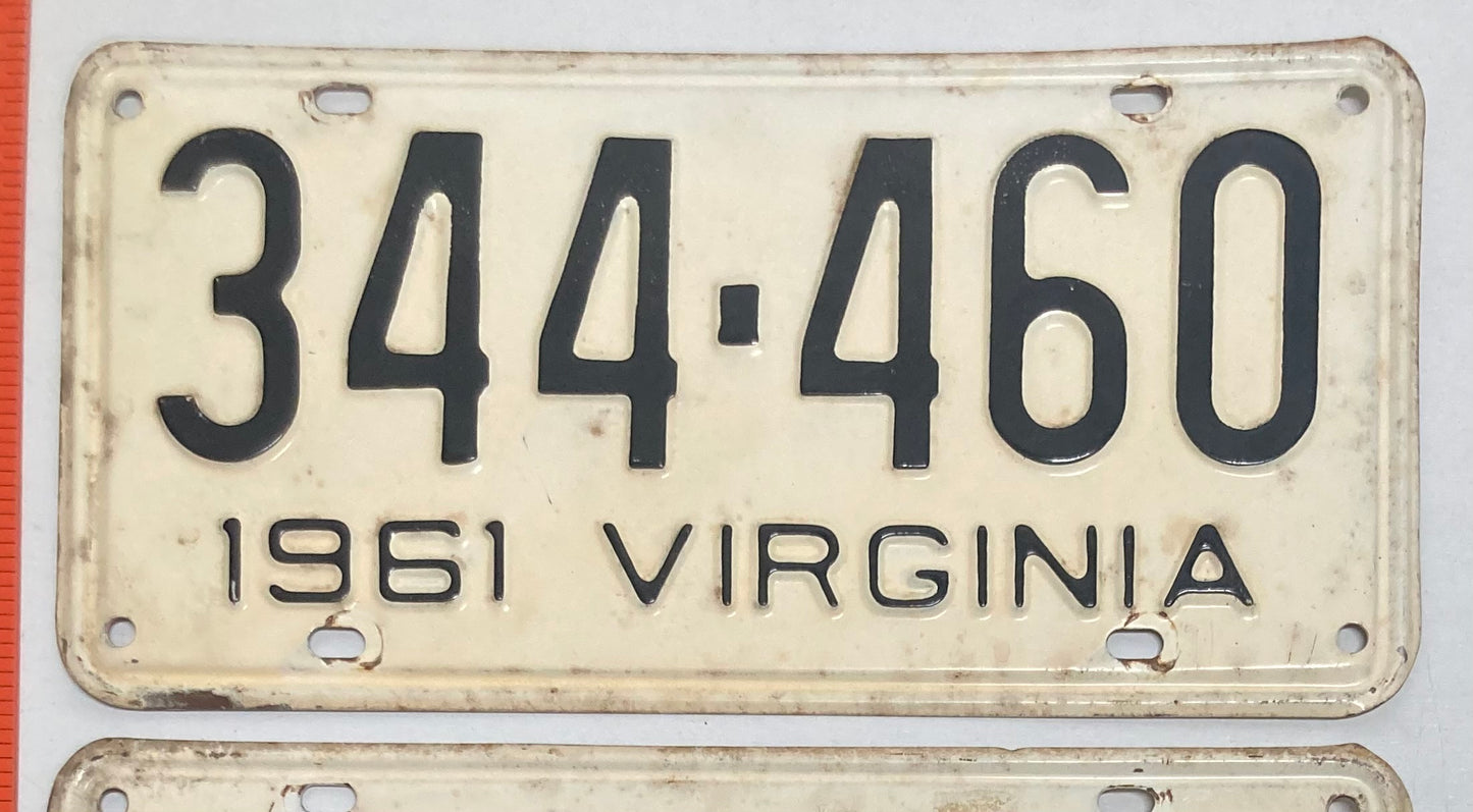 1961 Virginia #344-460 Passenger License Plate (Pair)