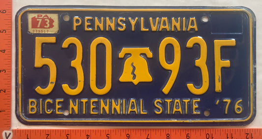 1973 Pennsylvania #530 93F Passenger License Plate