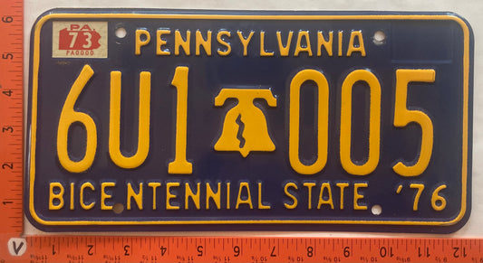 1973 Pennsylvania #6U1 005 Passenger License Plate