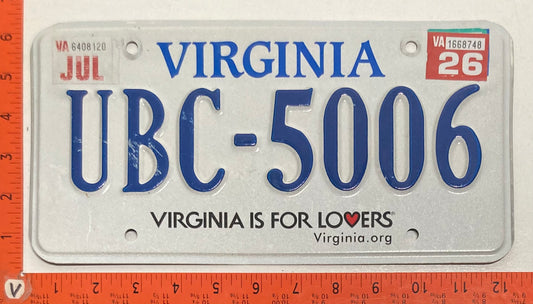 2026 Virginia #UBC-5006 Passenger License Plate