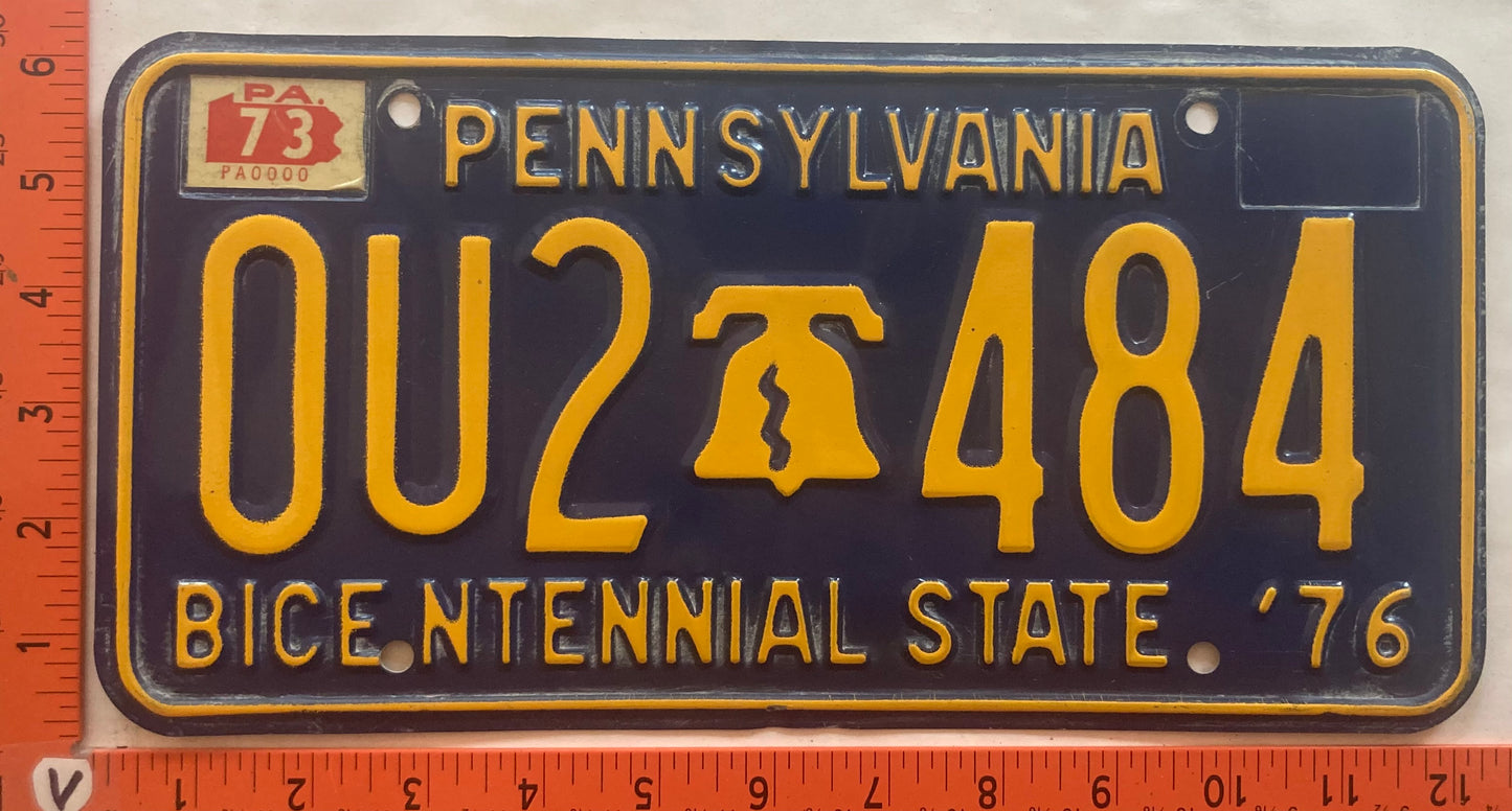 1973 Pennsylvania #OU2 484 Passenger License Plate