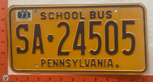 1973 Pennsylvania #SA 24505 School Bus License Plate