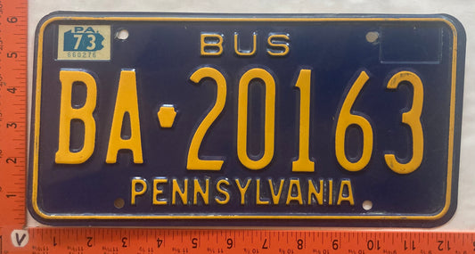 1973 Pennsylvania #BA 20163 Bus License Plate