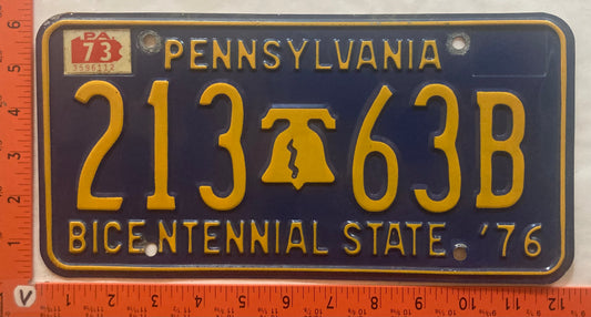 1973 Pennsylvania #213 63B Passenger License Plate