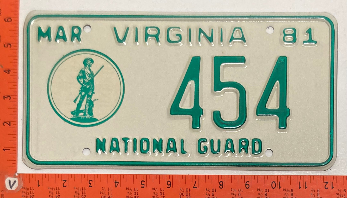 1981 Virginia #454 National Guard License Plate