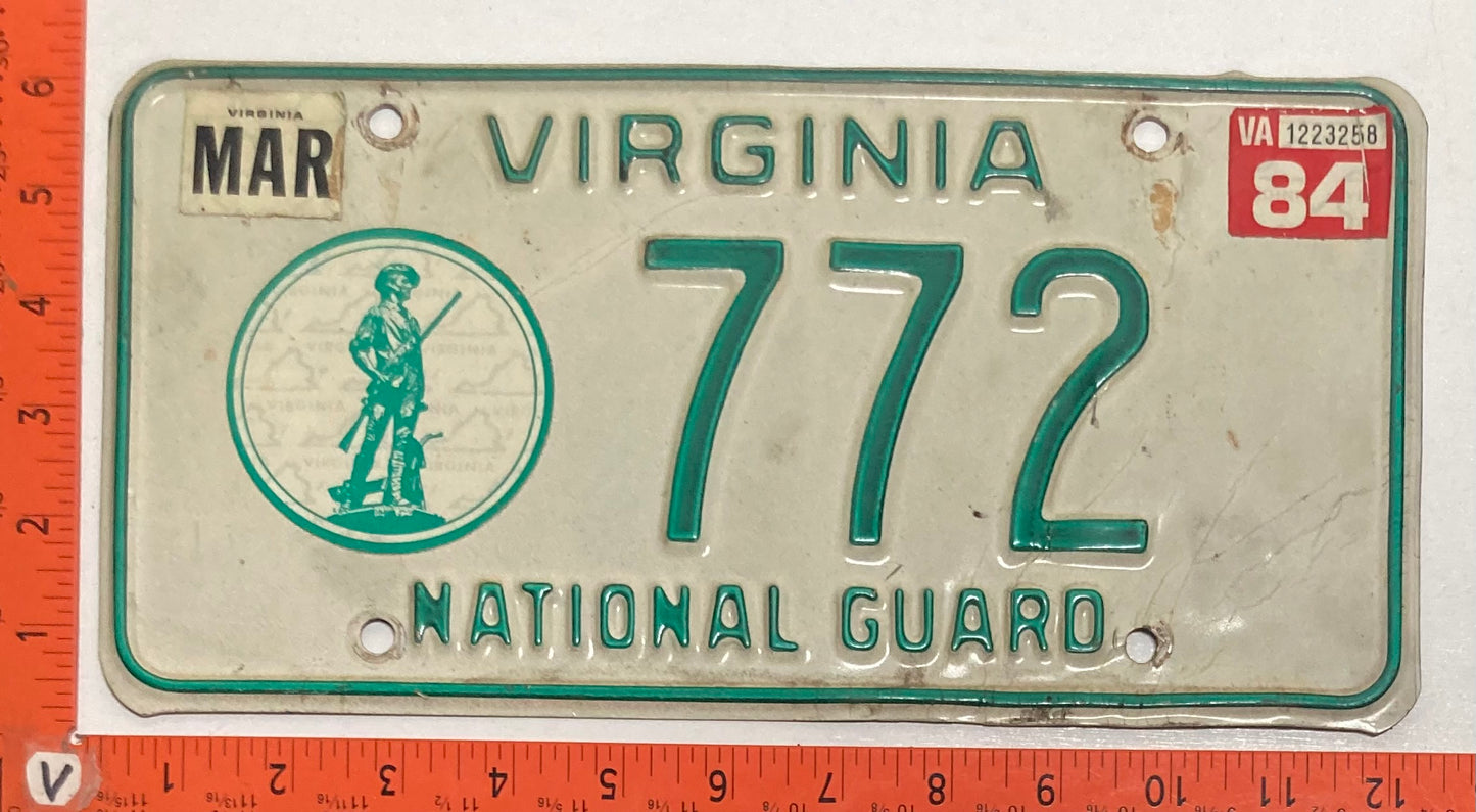 1984 Virginia #772 National Guard License Plate