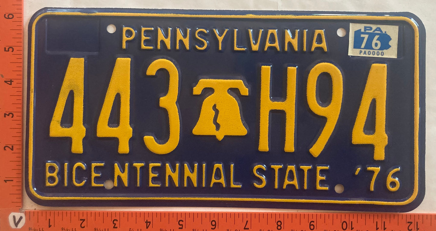 1976 Pennsylvania #443 H94 Passenger License Plate