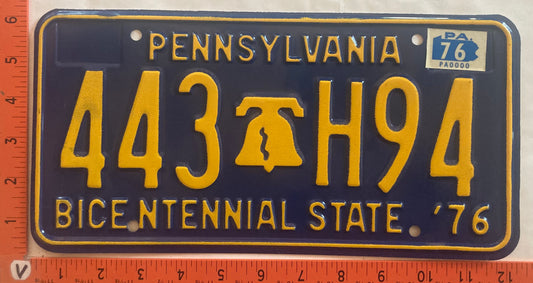 1976 Pennsylvania #443 H94 Passenger License Plate