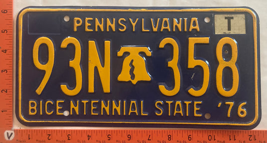 1976 Pennsylvania #93N 358 Passenger License Plate