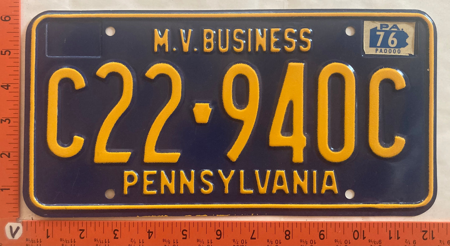 1976 Pennsylvania #C22 940C MV Business License Plate