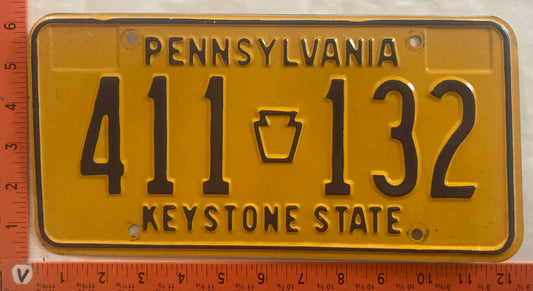 1977 Pennsylvania #411 132 Passenger License Plate