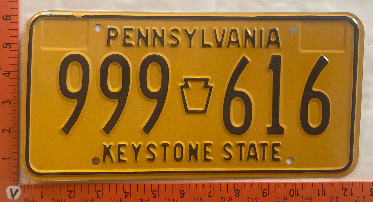 1977 Pennsylvania #999 616 Passenger License Plate