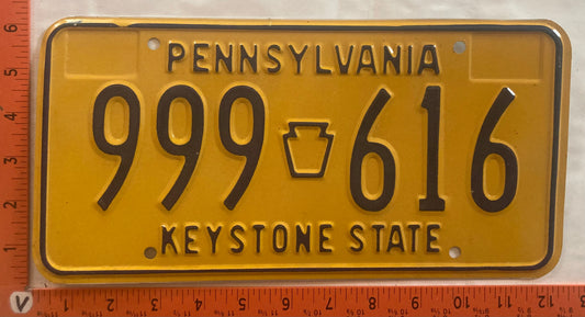 1977 Pennsylvania #999 616 Passenger License Plate