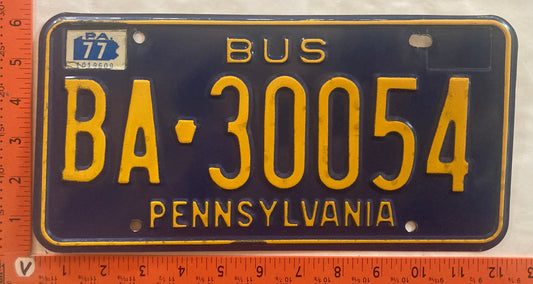 1977 Pennsylvania #BA 30054 Bus License Plate