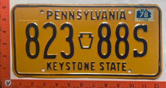 1978 Pennsylvania #823 88S Passenger License Plate