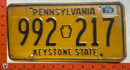1978 Pennsylvania #992 217 Passenger License Plate