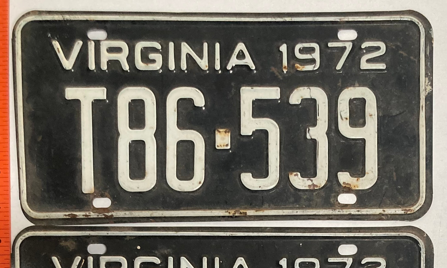 1972 Virginia #T86-539 Truck License Plate (Pair)