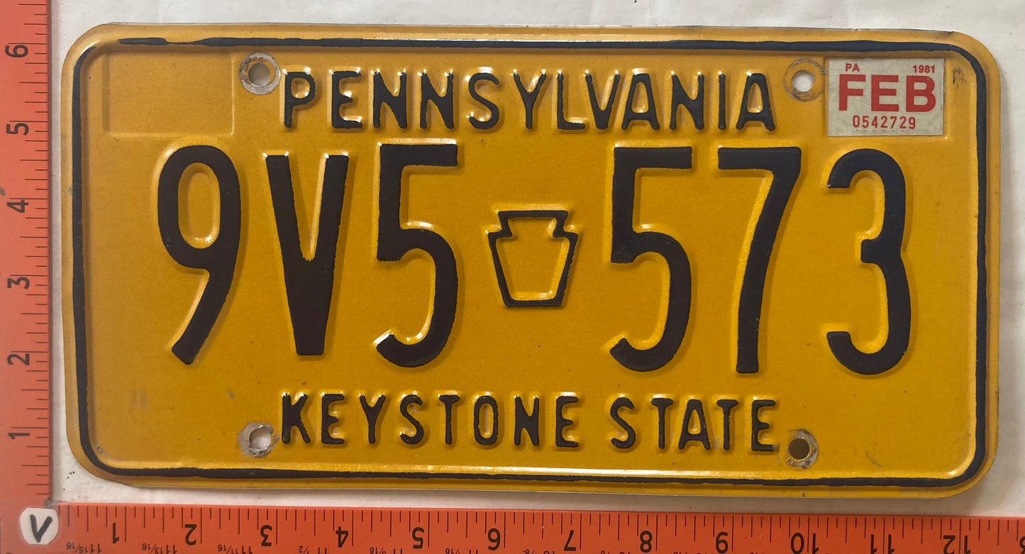1980 Pennsylvania #9V5 573 Passenger License Plate