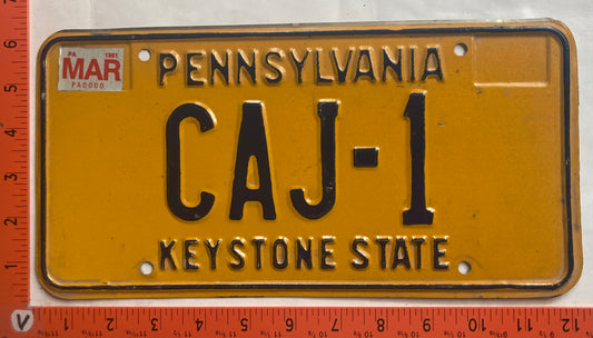 1981 Pennsylvania #CAJ-1 Passenger License Plate