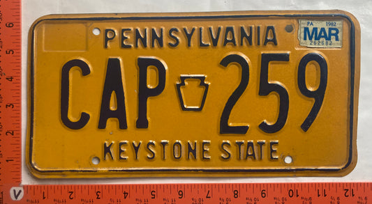 1982 Pennsylvania #CAP 259 Passenger License Plate