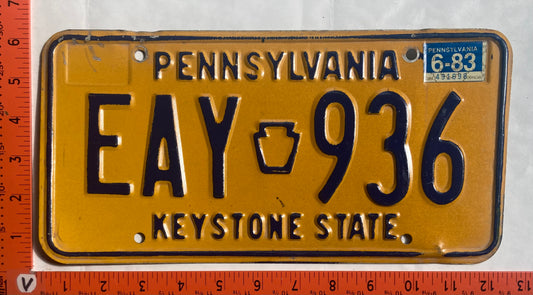 1983 Pennsylvania #EAY 936 Passenger License Plate