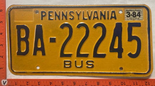 1984 Pennsylvania #BA-22245 Bus License Plate