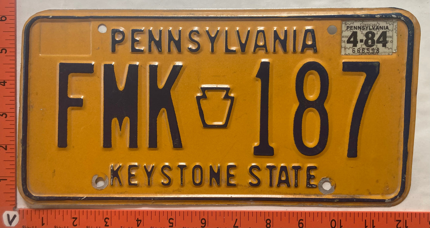 1984 Pennsylvania #FMK 187 Passenger License Plate