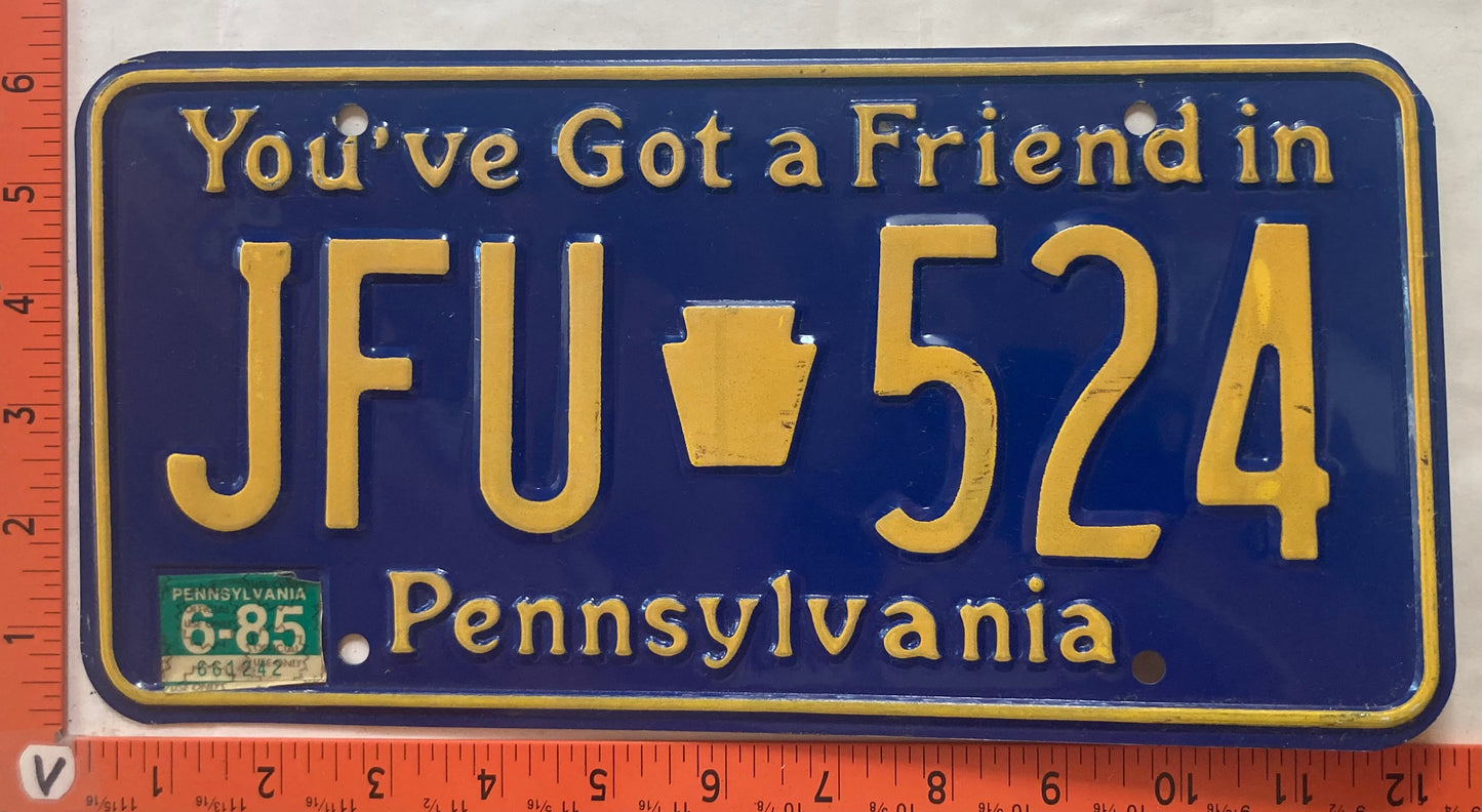 1985 Pennsylvania #JFU 524 Passenger License Plate