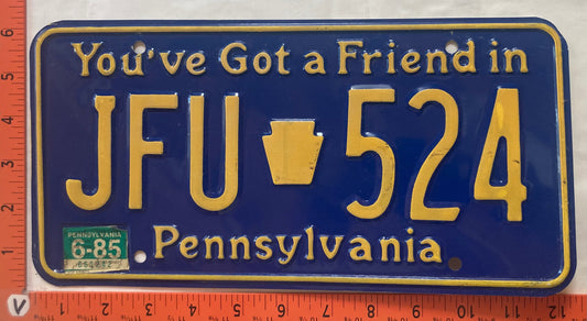 1985 Pennsylvania #JFU 524 Passenger License Plate
