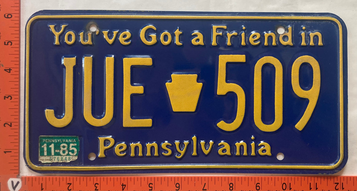 1985 Pennsylvania #JUE 509 Passenger License Plate