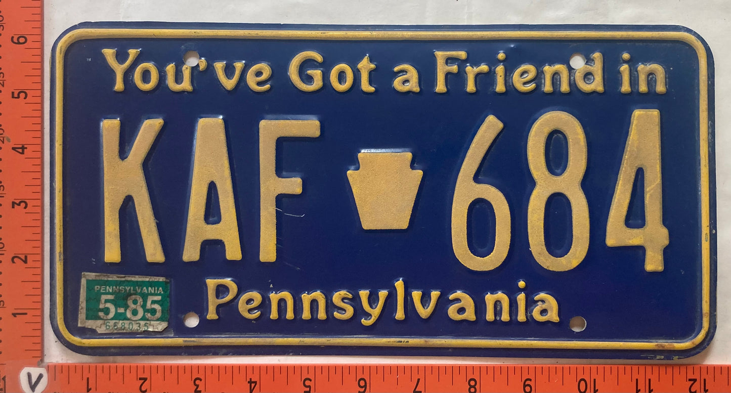 1985 Pennsylvania #KAF 684 Passenger License Plate