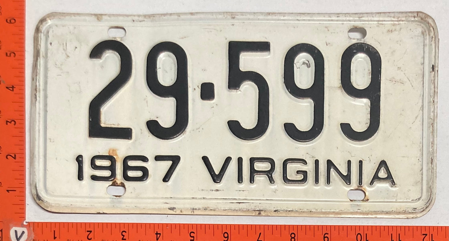 1967 Virginia #29-599 Passenger License Plate