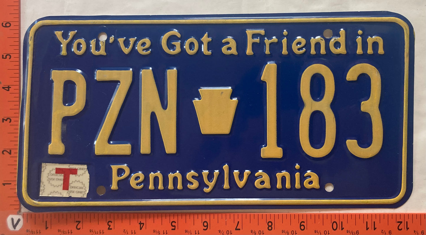 1985 Pennsylvania #PZN 183 Passenger License Plate