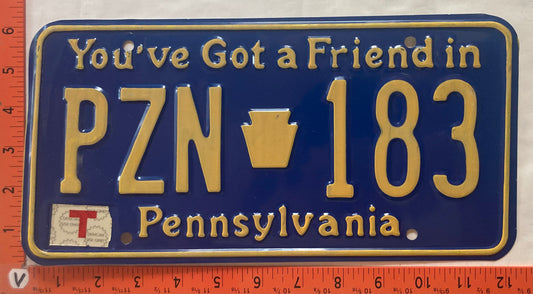 1985 Pennsylvania #PZN 183 Passenger License Plate