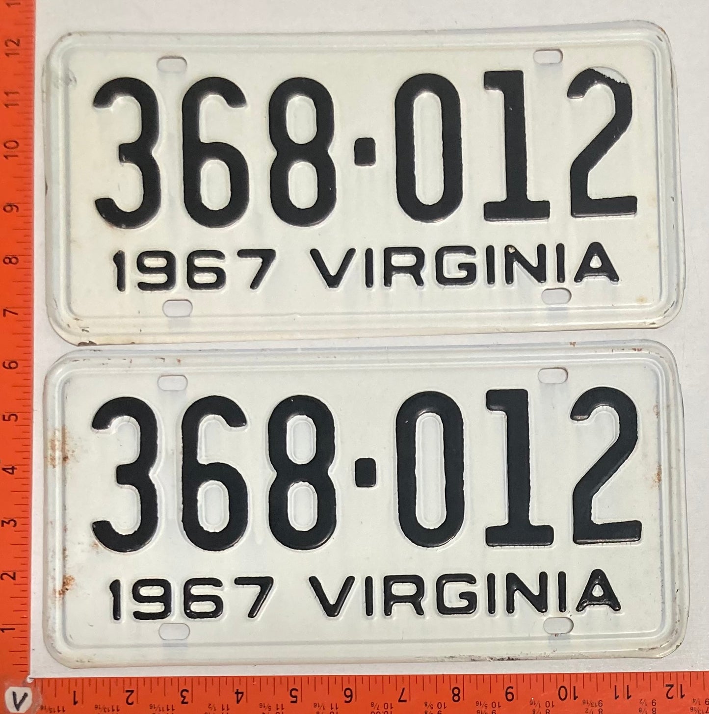 1967 Virginia #368-012 Passenger License Plate (Pair)