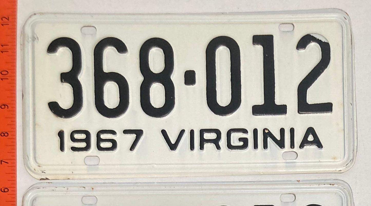 1967 Virginia #368-012 Passenger License Plate (Pair)