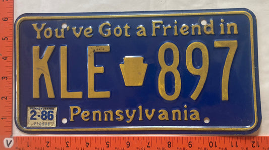 1986 Pennsylvania #KLE 897 Passenger License Plate
