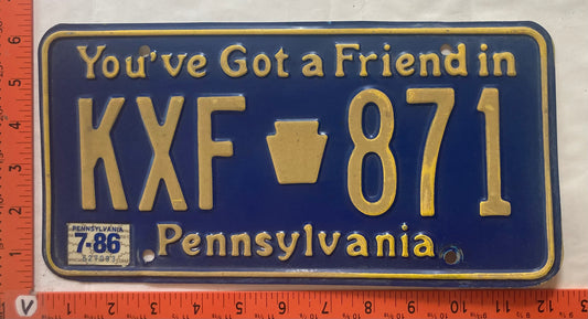 1986 Pennsylvania #KXF 871 Passenger License Plate