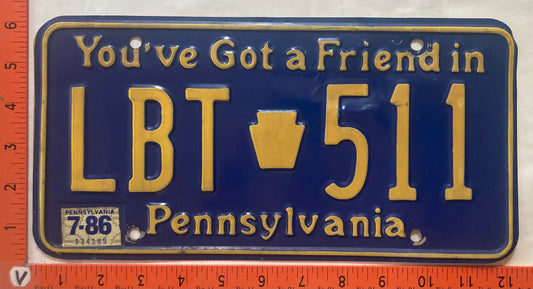 1986 Pennsylvania #LBT 511 Passenger License Plate