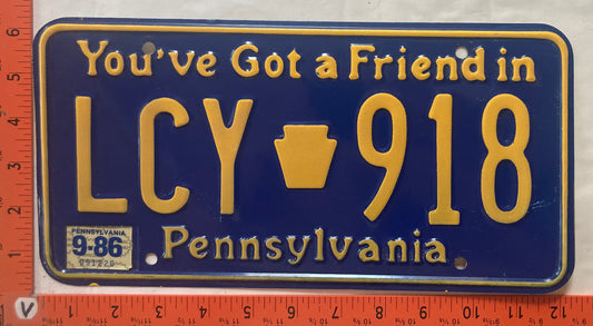 1986 Pennsylvania #LCY 511 Passenger License Plate